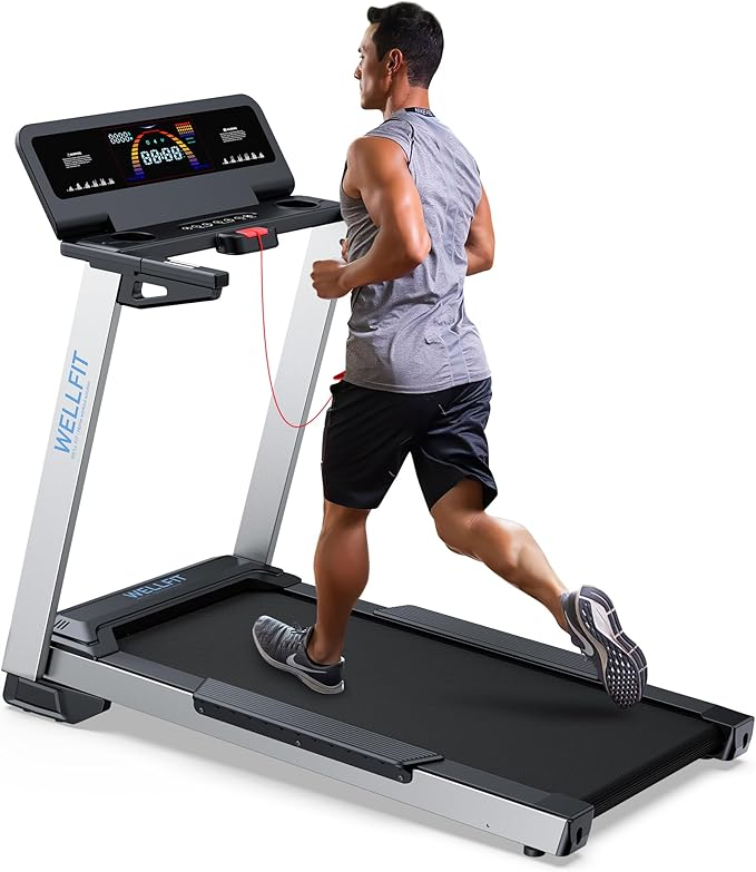 WELLFIT Treadmill for Home, 2 Level Incline Heavyduty Treadmill with Pulse Sensor, 4.0 HP, 1.0-10.0 MPH, 450/360 lbs Capacity, Large Running Area Treadmills with Bluetooth Player & LED Display-StrideForce Fitness