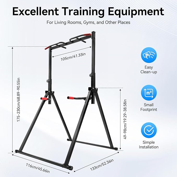 Foldable Power Tower Pull Up Bar Dip Station, 200kg/440.92lbs Triangular Pull Up Bar Station Adjustable, Multi-Function Strength Training Fitness Equipment for Home Gym-StrideForce Fitness