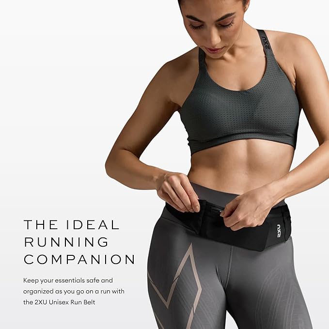 2XU Unisex Run Belt Black - Lightweight and Adjustable Fitness Waist Pack for Running, Jogging, and Outdoor Activities - Securely Holds Phone, Keys, and Essentials - One Size-StrideForce Fitness