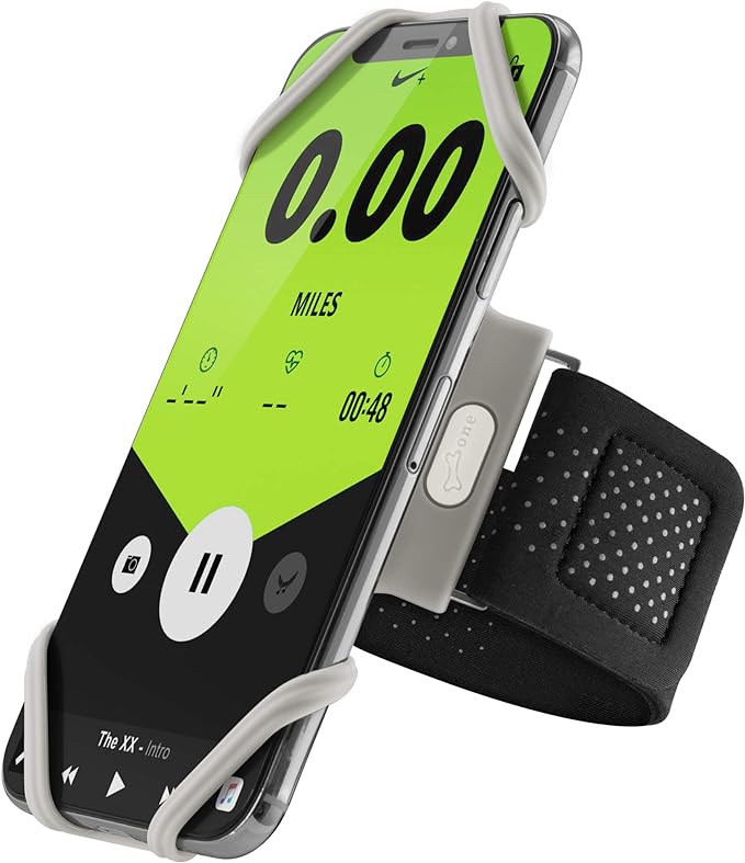 BONE Run Tie, Running Cell Phone Holder, Skin-Friendly & Washable Silicone Sport Armband, Universal Workout Phone Carrier Compatible with Most Smartphone (Gray - Size L/Arm Size 9.8-15.7")-StrideForce Fitness