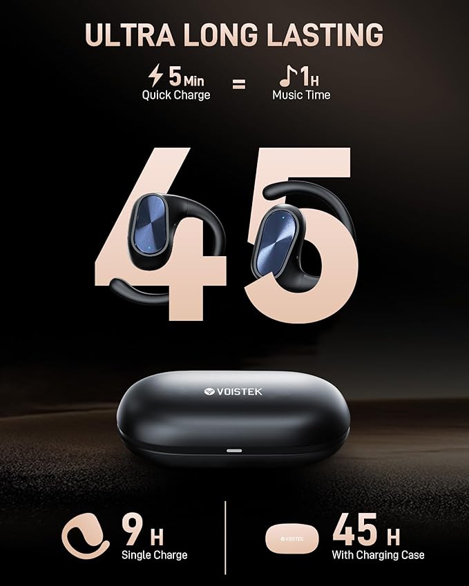 Open Ear Headphones, Bluetooth Wireless Open Ear Earbuds (0.3oz Lightweight) with 15mm Drivers, 45H Playtime, IPX5 for Sports, Fitness, Cycling, Running, Travel, Driving-StrideForce Fitness