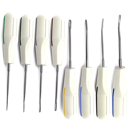 MEDSPO Professional Dental Instruments Osteotome Periotome Luxating Elevator Implant | Orthodontic PDL Teeth | Surgical Root Extraction Spreading (White plastic Elevator set of 8)