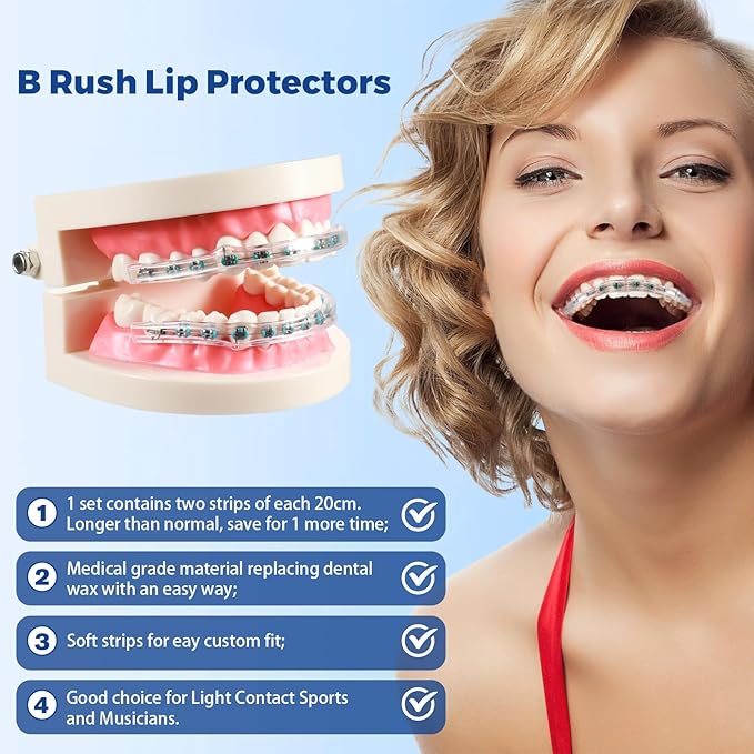 B Rush Comfort Cover for Braces -Orthodontic Lip Bumper, Lip Shield, Mouth Guard for Brackets, Wax Alternative-Dental Lip Protector