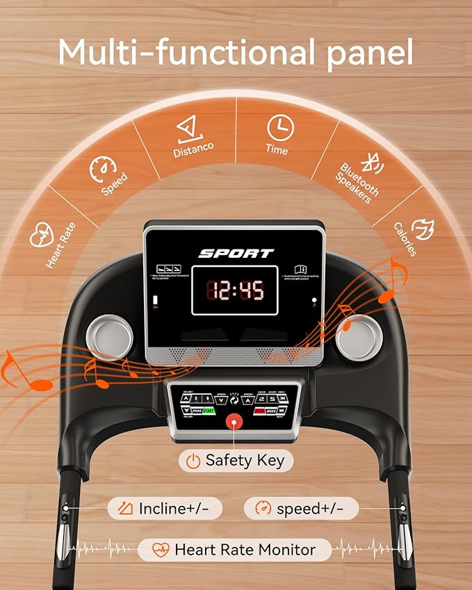 Treadmills for Home, Treadmill with 0-15% Auto Incline, 3HP Folding Treadmills for Running Walking with 300LBS Weight Capacity, Incline Treadmill Equipped with Bluetooth & Pulse Monitor-StrideForce Fitness