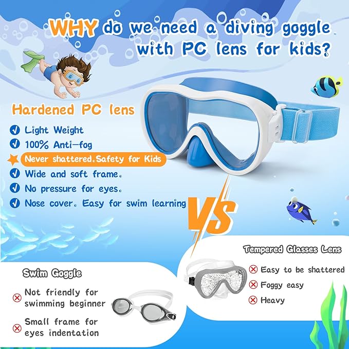 Kids Swim Goggles with Nose Cover, Anti-Leak Swim Mask with Elastic Fabric Strap, UV Protection Swimming Goggles for Kids-StrideForce Fitness