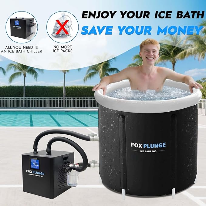 FOXPLUNGE Cold Plunge Chiller 1/2HP - 132 Gallons Water Chiller for Ice Bath Tubs with 2 Water Pumps, Filter & Hose, Remote Control, Quiet Cooling System for Home Muscle Recovery Use-StrideForce Fitness