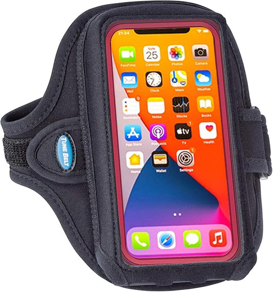 Tune Belt AB92 Cell Phone Armband for Running - Fits iPhone 16/15/14/13 Pro Max, Plus, Samsung Galaxy Ultra/Plus/Note and Large Phones with Protective Cases, Sweat-Resistant Exercise Holder (Black)-StrideForce Fitness