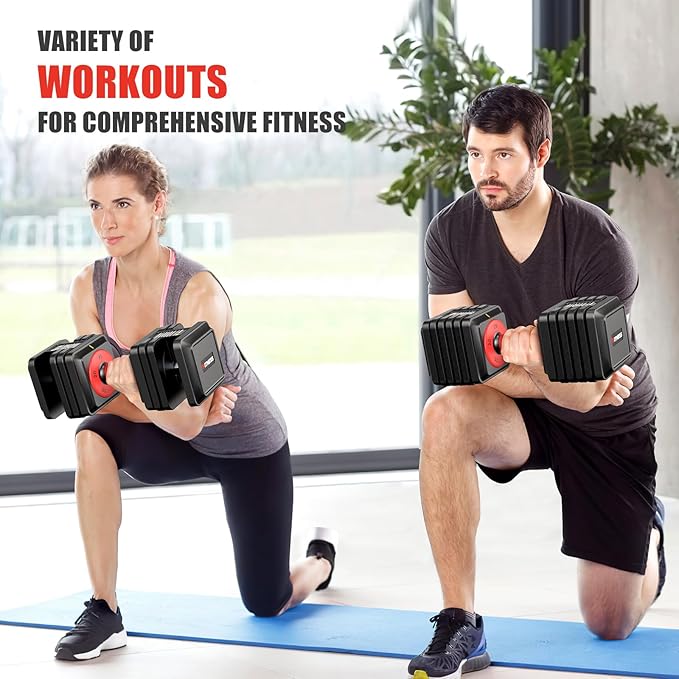 XDDIAS Adjustable Dumbbell Set of 2, 25/55/80LB Dumbbell Set-1Sec Adjustable Weights-5/10 in 1 Free Weights Dumbbells Set with Effortless Tray/No-Slip Handle-Compact Size for Women/Men at Home Gym-StrideForce Fitness