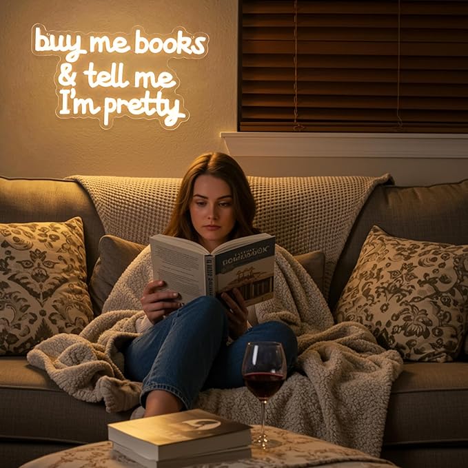 Buy Me Books and Tell Me I'm Pretty Neon Sign,Neon Signs For wall Decor,Classroom Sign,Warm White LED Sign,Dimmable Letter Neon Lights,Neon Light Sign for Bedroom Classroom Led Wall Art-StrideForce Fitness