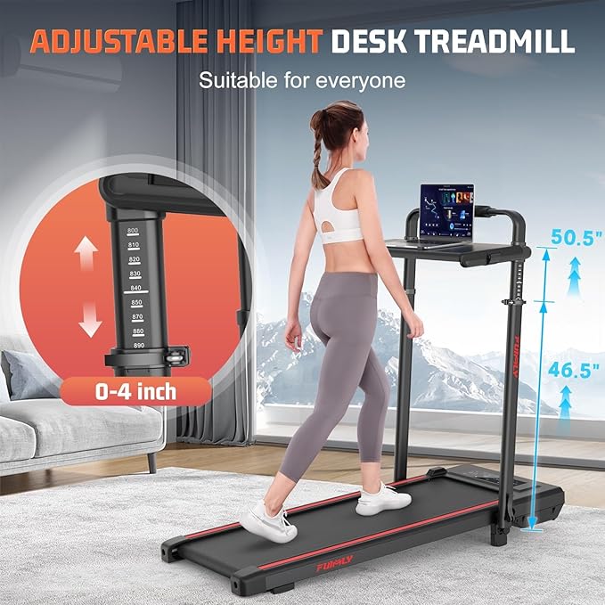 Walking Pad Treadmill with Desk Workstation, 10% Incline Foldable Treadmill with Handrail, 300lbs Capacity, 3 Control Methods, 8 in 1 Folding Treadmills for Home Office-StrideForce Fitness