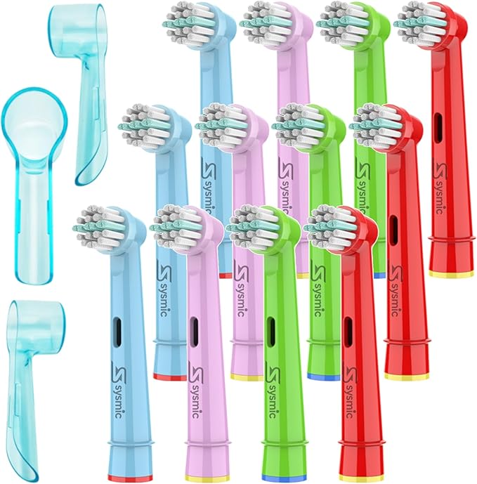 12 Pack Kids Toothbrush Heads with 3 Head Covers - Replacement Electric Tooth Brush Head for Children Soft Bristle Compatible with Oral B Kids Toothbrush