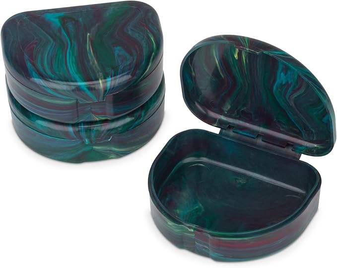 Practicon Marble Retainer Cases, Orthodontic Aligner Case, Mouth Guard Holder (3 Pack) (Dark Green)