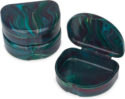 Practicon Marble Retainer Cases, Orthodontic Aligner Case, Mouth Guard Holder (3 Pack) (Dark Green)
