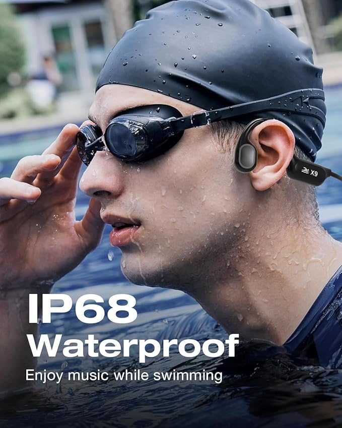 Swimming Headphones-Bone Conduction Headphones Bluetooth V6.0 Open Ear Sports Headset, IP68 Waterproof Built-in MP3 Player 32G Memory, for Running, Cycling (Black)-StrideForce Fitness