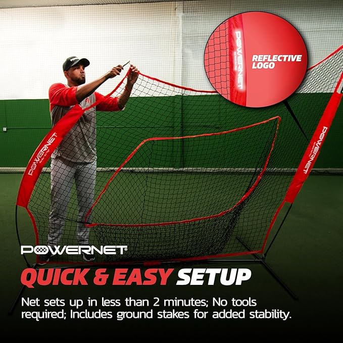 PowerNet Baseball Softball Practice Net 7x7 with Baseball Accessories for Practice Pitching, Batting & Fielding, Ball Caddy, Weighted Baseballs, Tee-StrideForce Fitness