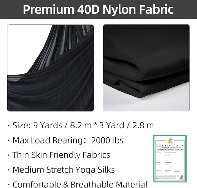 PRIOR FITNESS Aerial Silks Kit Colorful 9/15/20 Yards 40D Nylon Fabric Hammock Set With Hardware & Guide for All Levels Of Aerial Yoga Practice and Acrobatic Flying For Adults Aerial silk-StrideForce Fitness