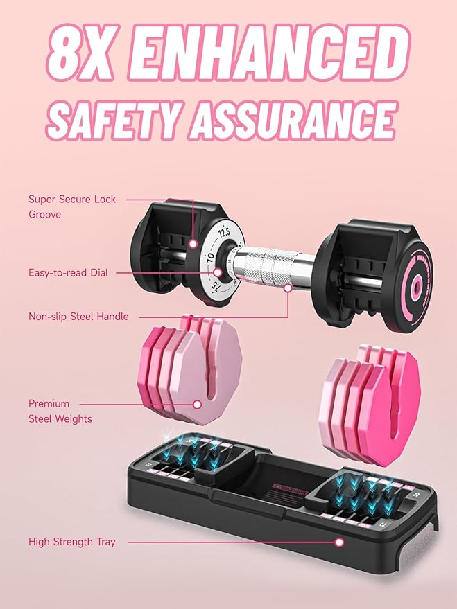 Adjustable Dumbbells Set 12.5LB/22.5LB Pair, 1-Sec Fast Adjustable 5 Weights by Turning Handle, Premium Comfort Non-slip Metal Dumbbells with Tray, Compact Size for Full Body Home Workout-StrideForce Fitness