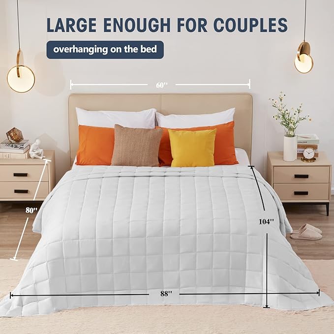 yescool Weighted Blanket for Adults (25 lbs, 88” x 104”, White) Cooling Heavy Blanket for Sleeping Perfect for 240-260 lbs, King Size Breathable Blanket with Premium Glass Bead-StrideForce Fitness