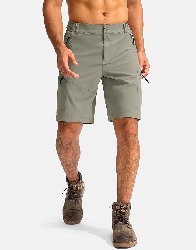 Pudolla Men's Hiking Cargo Shorts 9" Lightweight Outdoor Work Shorts for Men Travel Golf Camping Casual with 5 Zipper Pockets-StrideForce Fitness