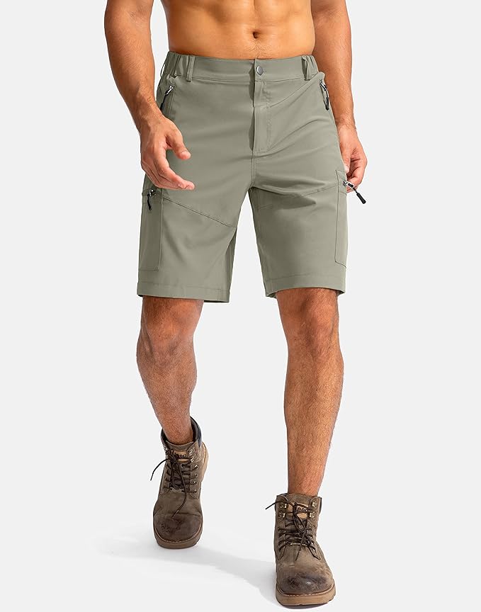 Pudolla Men's Hiking Cargo Shorts 9" Lightweight Outdoor Work Shorts for Men Travel Golf Camping Casual with 5 Zipper Pockets-StrideForce Fitness