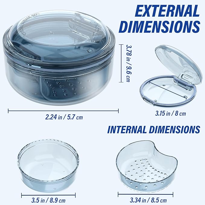 Denture Case Retainer Cleaning Case: 2 in 1 Retainer Case, No-Leak Denture Bath Box Cup, Complete Clean Care for Dentures, Clear Braces, Mouth Guard, Night Guard & Retainers