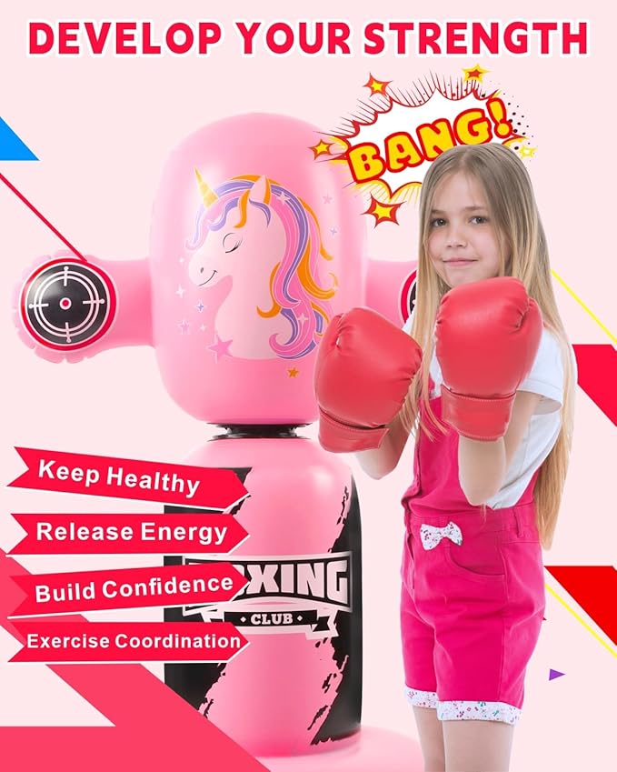 Punching Bag for Kids,New Upgraded 360°Rotating Kids Punching Bag,Inflatable Boxing Bag Toy for Boys Girls, Christmas Birthday Gift for Kids Age 3-12-StrideForce Fitness