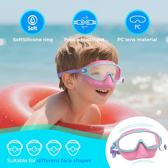 Swim Goggles for Kids 3-15 with Earplugs Large Frame Anti-Fog/UV Swimming Goggles for Boys Girls Toddler 2PCS-StrideForce Fitness