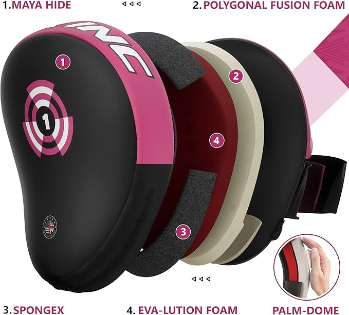 RDX Boxing Pads Focus Mitts, Maya Hide Leather Curved Hook and Jab Target Hand Pads, Great for MMA, Kickboxing, Martial Arts, Muay Thai, Karate Training, Padded Punching, Coaching Strike Shield-StrideForce Fitness