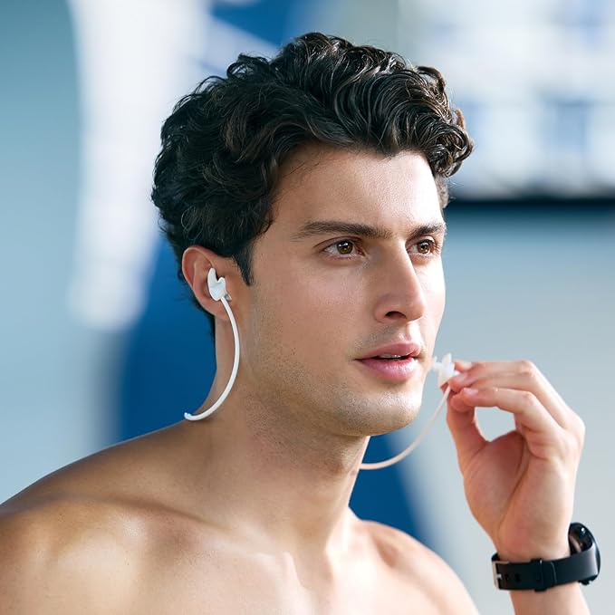 WATERTIME Waterproof Swimming Neckband Ear Plugs for Adults - Reusable Silicone Ear Plugs for Women & Men, Keep Ear Water Out for Swimming, Showering, Water Sports (Black, One Size)-StrideForce Fitness