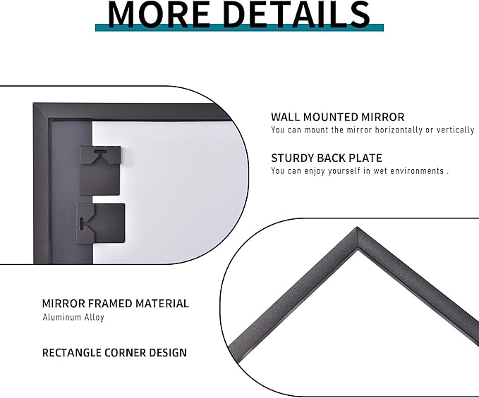 Black Bathroom Mirror for Wall, 30x60 Inch Rectangle Mirrors with Metal Frame, Modern Vanity Wall Mirror Decor for Entryway Hangs, Bathroom Living Room Horizontal or Vertical-StrideForce Fitness