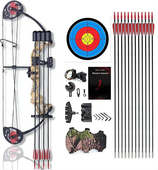 Compound Bow Archery for Youth and Beginner, Right Handed,19”-28” Draw Length,15-29 Lbs Draw Weight, 260 fps-StrideForce Fitness
