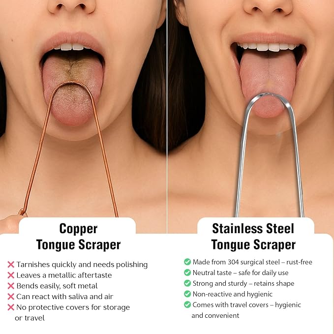Stainless Steel Tongue Cleaner, 2 Pack with Travel Case and Unique Identifying Mark, Scrapes All Gunk, Fights Bad Breath, Improves Oral Hygiene