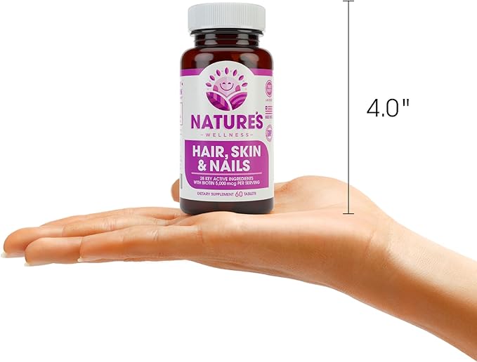 Natures Wellness Hair, Skin & Nails Essential Nourishing Supplement, 60-Count | 4000mcg Biotin + Vitamins A, C and E, B Complex Vitamins, and Advanced Nutrients per Capsule | 100% All-Natural-StrideForce Fitness