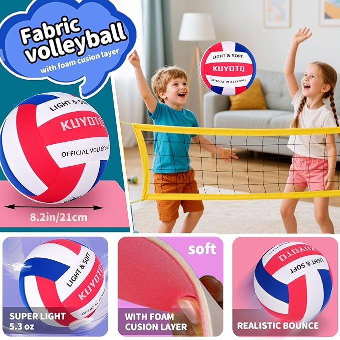 KUYUTQ Soft Light Quiet Indoor Volleyball for Kids Youth Beginners, Perfect for House Yard Training Practice Games(Deflated)-StrideForce Fitness