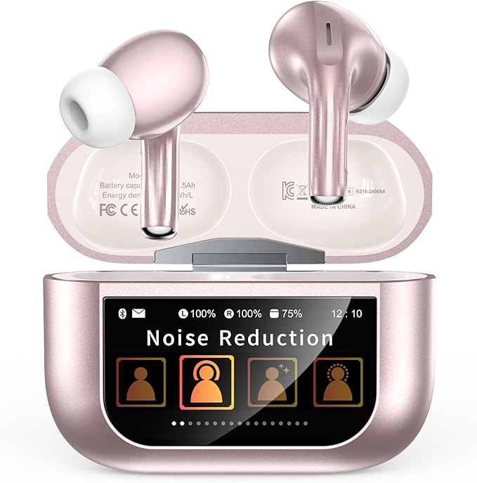 Wireless Earbuds, Bluetooth 5.4 Ear Buds with Multifunctional Touch Screen, ANC/ENC Noise Cancelling Headphones with 48H Playtime, Bass Stereo Sound, for Laptop, Android/iOS, Pad, Rose Gold-StrideForce Fitness