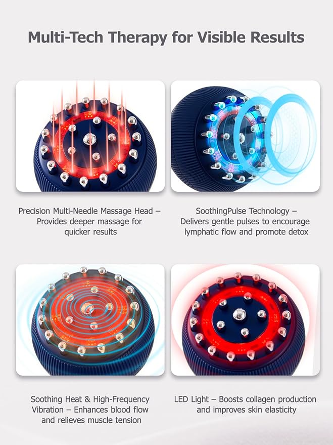 Lymphatic Drainage Massager & Anti Cellulite Massage Tool, Reduce Stretch Marks & Cellulite, for Legs, Arms & Belly, Body Sculpting Machine with Microcurrent, Light, Heat & Vibration,Blue-StrideForce Fitness