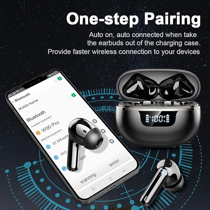 Wireless Earbuds Bluetooth Headphones Noise Cancelling, Bluetooth 5.4 Ear bud with Dynamic Drivers Stereo, 40H Playtime Sports Earphones Wireless Waterproof with LED Power Display for Laptop Pad Phone-StrideForce Fitness