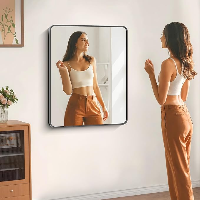 30" x 36"Bathroom Mirror, Matte Black Wall Mirror with Metal Frame, Decorative Rectangular Vanity Mirror for Bedroom Bathroom Living Room Entryway (Horizontal/Vertical)-StrideForce Fitness