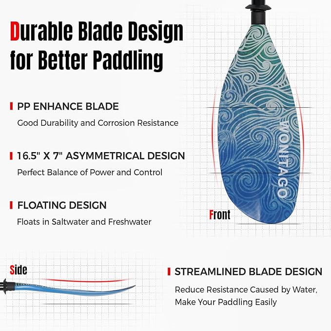 Kayak Paddles with Alloy Shaft and PP Blade, Floating Kayaking Oars, Adjustable 230-250 cm/90-98 Inches, 210-230 cm/82-90 Inches-StrideForce Fitness