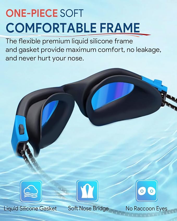Swim Goggles, Polarized Adult Swimming Goggles Bungee Strap No Hair Pulling Anti-fog Pool Goggles for Men Women-StrideForce Fitness