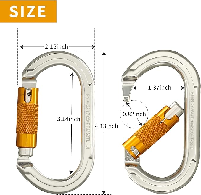 SOB Auto Locking Climbing Carabiner Clips,Heavy Duty Asymmetrical Carabiner Connector Used for Rappelling Gear Rescue Outdoor Projects Dog Leash-StrideForce Fitness