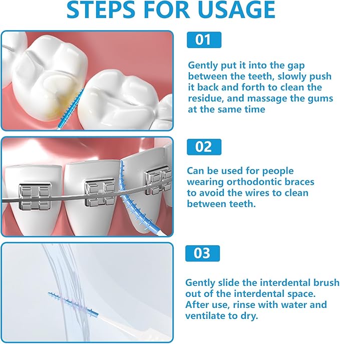 Dental Floss Picks Soft Silicone interdental Brush, Braces Brush, Floss Picks for Teeth, Disposable interdental Brush, Suitable for Cleaning Teeth Health (Blue, 160pcs)