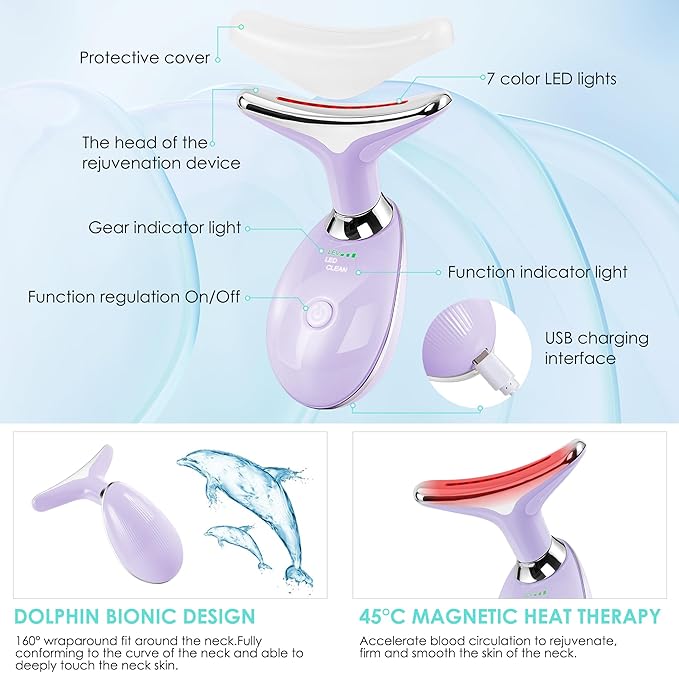 Facial Massager Red-Light-Therapy-for-Face and Neck, Face 𝖲 culpting Wand with 7 Color (Light Purple)-StrideForce Fitness