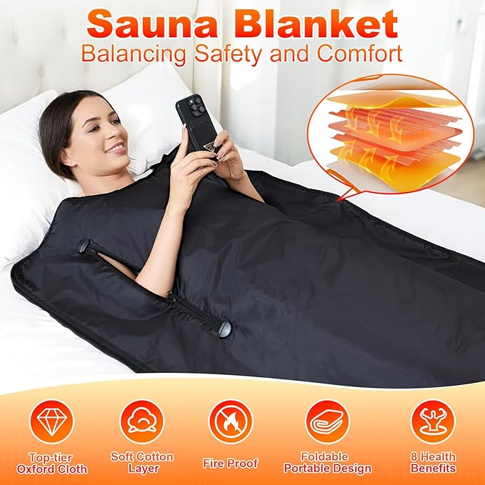 Far Infrared Sauna Blanket: Portable Sauna Blanket for Home Therapy-Infrared Blanket Sauna with 86–176°F Temp Range-StrideForce Fitness