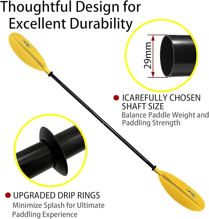 ISURE MARINE 2Pcs Kayak Paddle 85in Kayaking Boating Canoeing Oar Aluminum Shaft Yellow Plastic Blades Adjustable Rowing Paddle with Bungee Paddle Leash for Light Kayaks-StrideForce Fitness