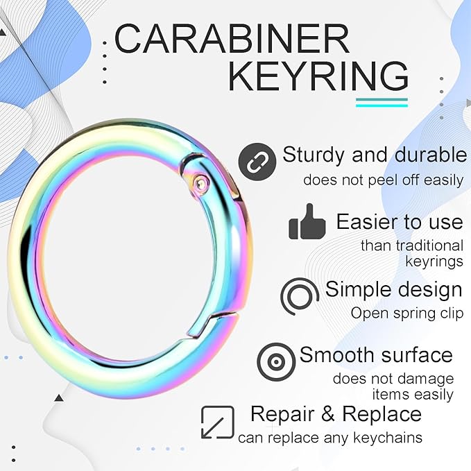 10Pack 1 Inch Metal Spring O Ring Clips Keychain, Round Carabiner Clips Keyrings Snap Hook Buckle, Purse Shoulder Bag Chain Ring Clip Replacement Paracord Keychain Lanyard Leather DIY Crafts (Rainbow)-StrideForce Fitness