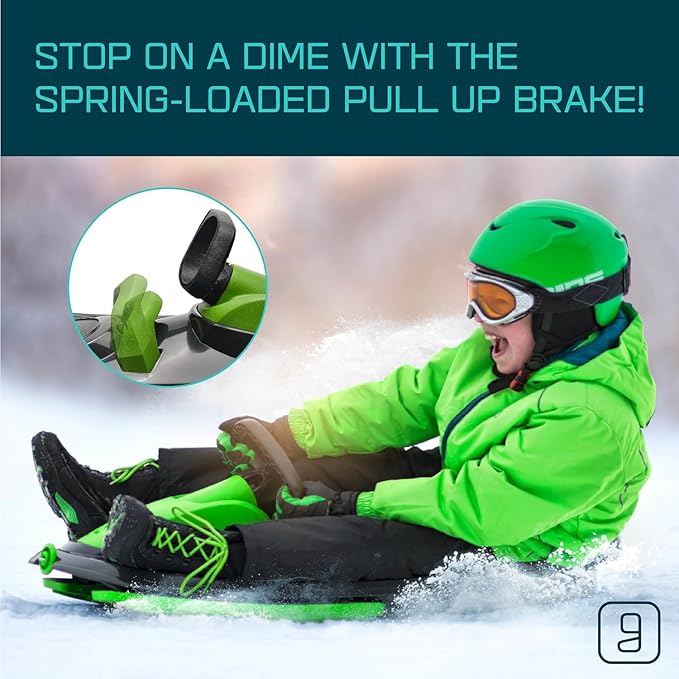 Snow Sled for Kids, Adults - Toboggan Sled, Easy Turning Steering Wheel, Anti-Slip Seat, Pull Up Brake, Durable Plastic Sled, Lightweight, Snow Sleds, Age 3+ 260 lbs-StrideForce Fitness