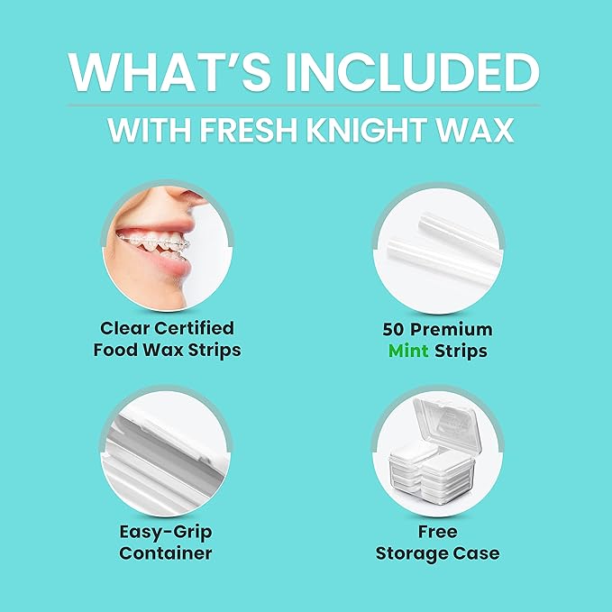 Braces Wax, 50 Orthodontic Strips & Cases (Mint) - 10 Pack, Premium Food Grade Wax for Aligners. Fresh Knight.