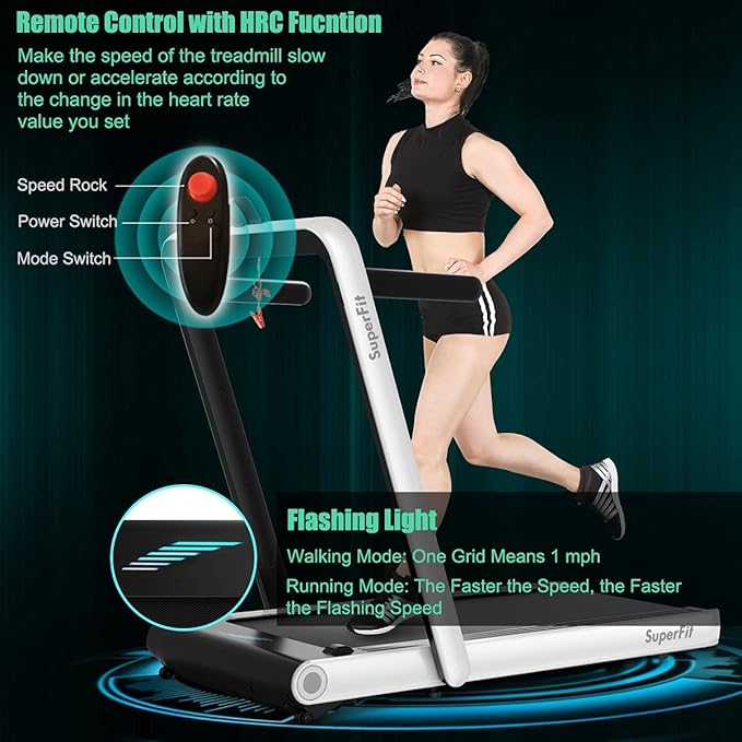 GYMAX Walking Pad, 4.75HP Under Desk Treadmill with LED Touch Screen, App Control, Built-in Speaker & Handle, 2 in 1 Folding Compact Portable Treadmill for Home Small Space-StrideForce Fitness