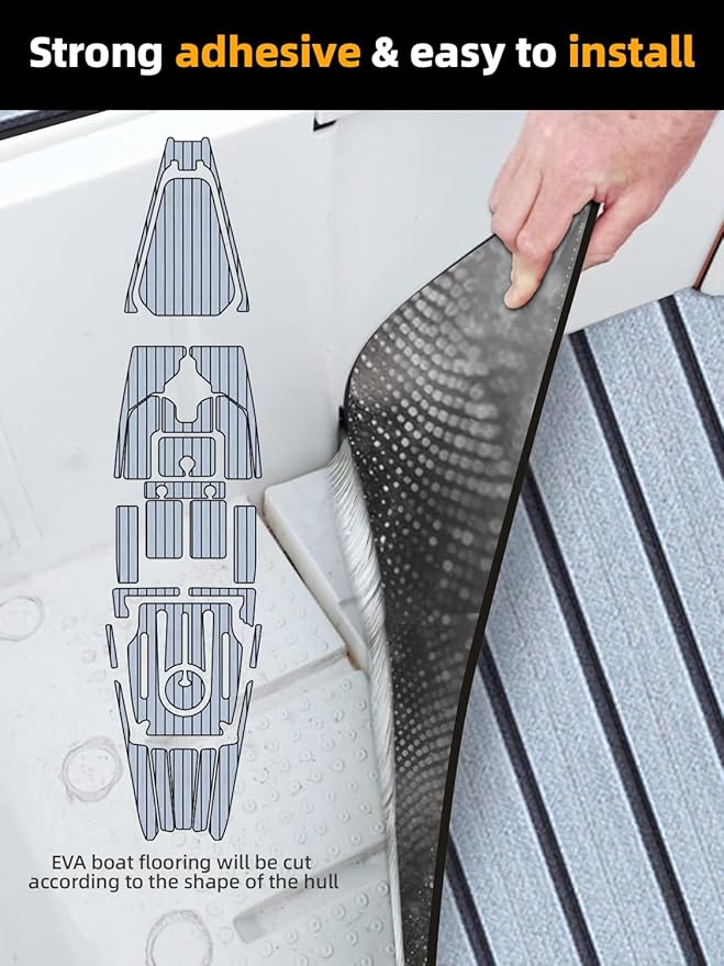FOCEAN Boat Flooring EVA Foam Boat Decking Faux Teak Marine Flooring Boat Mat Boat Carpet Sheet for Motorboat RV Yacht Kayak Surfboard, 94.5"x 47.2"/35.4"/23.6"/15.7"-StrideForce Fitness